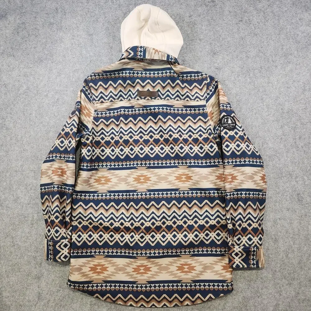 Saga Outerwear Jacket Mens Medium Aztec‎ Print Hooded Snowboard Ski Tan Navy